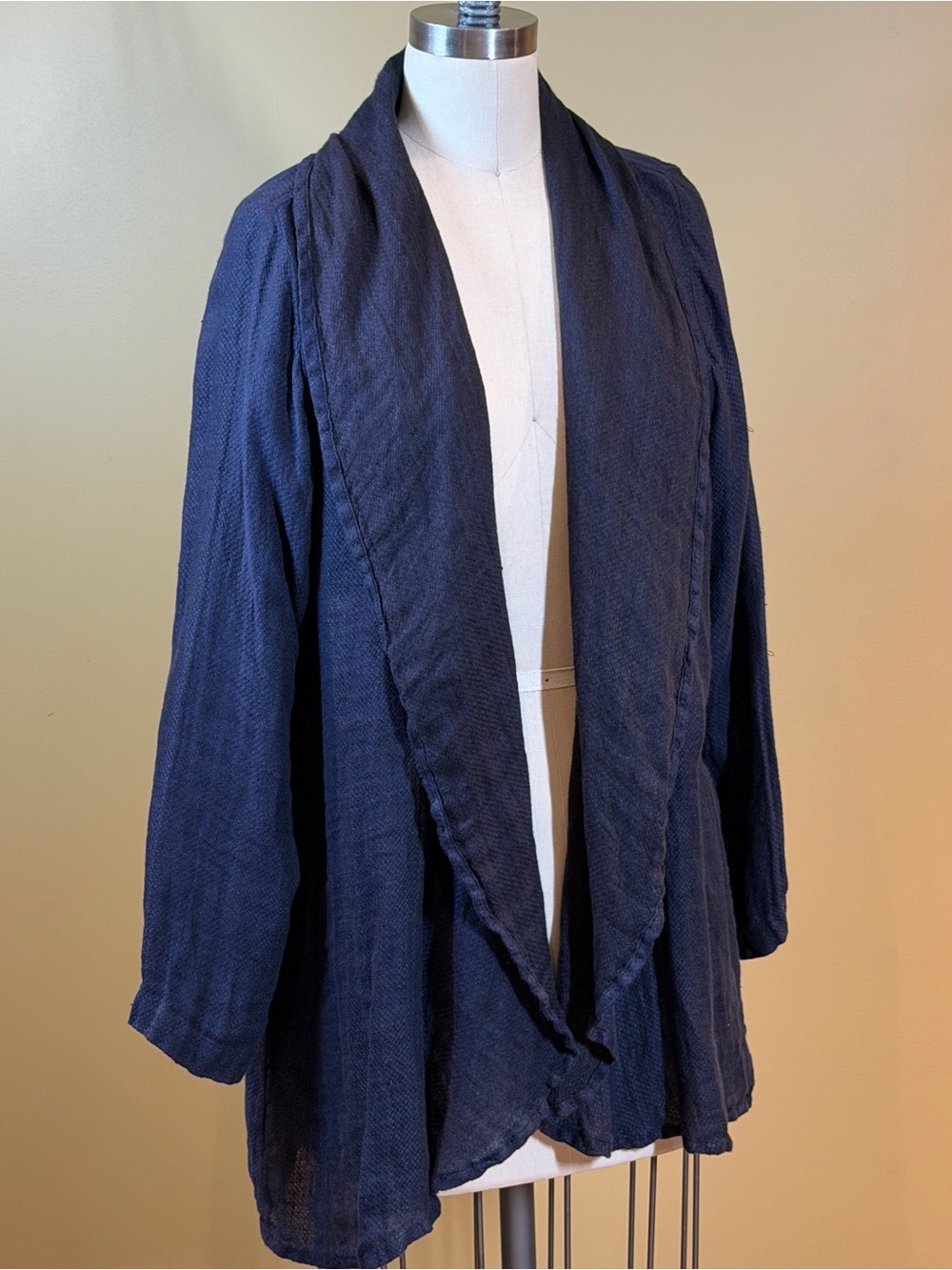 FLAX Women's Blue Open Front Lightweight Mid-Length Linen Cardigan Size S